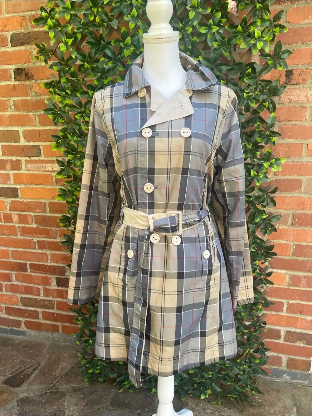 Barbour Reversible Cedar Mac Check Waterproof Jacket Trench Coat Sz UK 14 US 10 - Picture 1 of 12